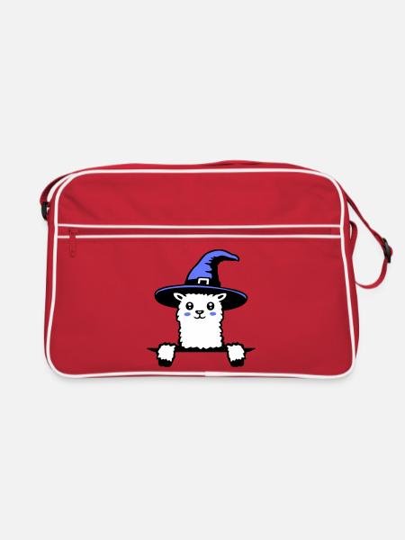 Llama Wizard Cute Look Magical Witch Hat Cute - Retro Bag - red/white - Front