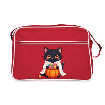 Halloween Cat with Halloween Pumpkin - Retro Bag - red/white - Front