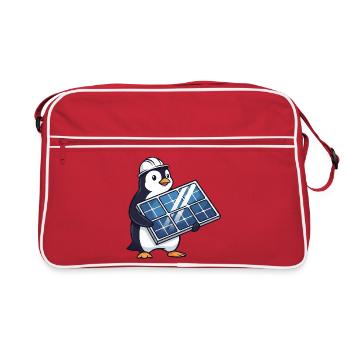 Lustiger Pinguin Installateur Elektriker Solar - Retro Tasche - Rot/Weiß - Vorne