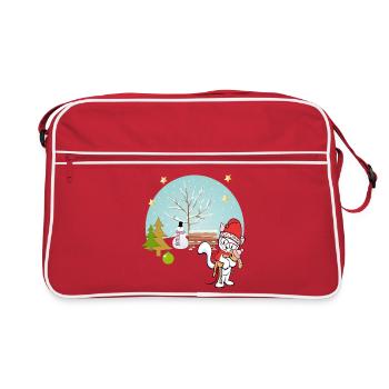Cat with teddy bear in winter - Retro Bag - red/white - Front