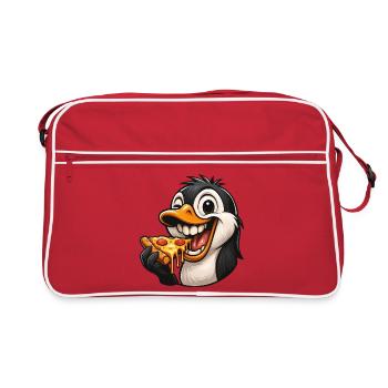Dessin animé mignon, pingouin, pizza amoureuse de la pizza Italie - Sac Retro - rouge/blanc - Devant
