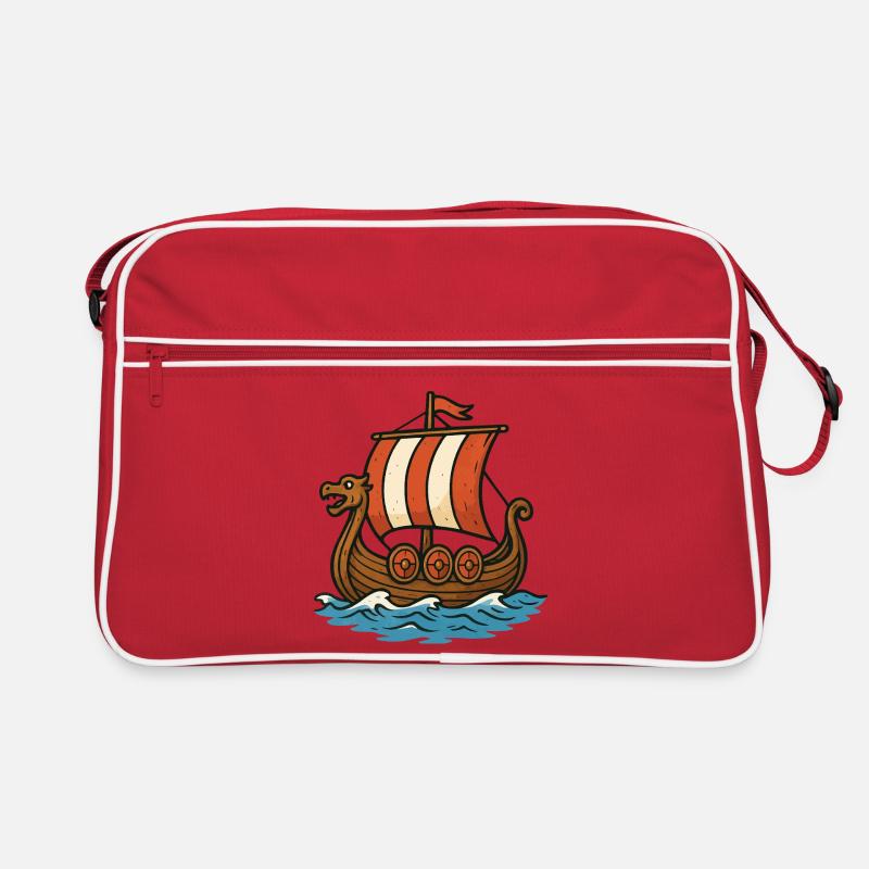 Wikingerboot mit rotem Segel Retro Tasche