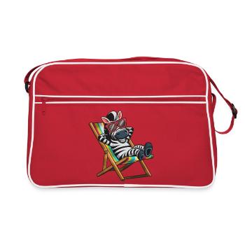 Zebra relaxed im Liegestuhl mit bunten Streifen - Retro Tasche - Rot/Weiß - Vorne