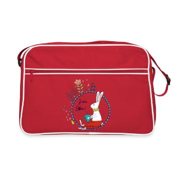 Osterhase mit Teetasse - Retro Tasche - Rot/Weiß - Vorne