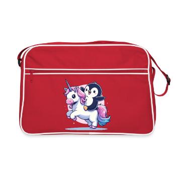 Le manchot chevauche la licorne - Sac Retro - rouge/blanc - Devant