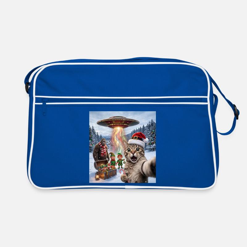 Chat de Noël dans un selfie d’OVNI Sac Retro