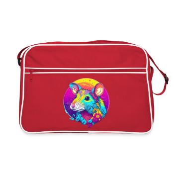 Rat néon psychédélique avec des fleurs - Sac Retro - rouge/blanc - Devant