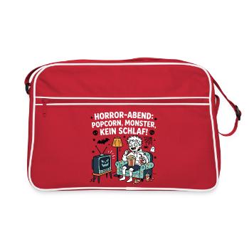 Horror-Abend: Popcorn, Monster, Kein Schlaf - Retro Tasche - Rot/Weiß - Vorne