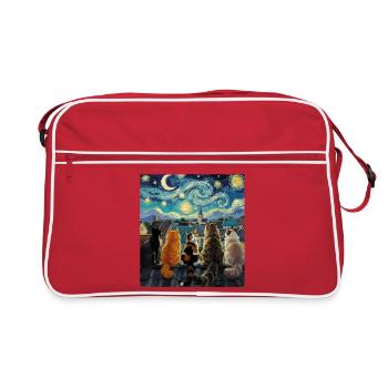 Cat Symphony Over Starry Rooftops - Retro Bag - red/white - Front