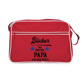 Bäcker Baecker Bester Papa Bäckerei Konditorei - Retro Tasche - Rot/Weiß - Vorne