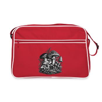 Vintage Forest Mushrooms Linocut - Retro Bag - red/white - Front