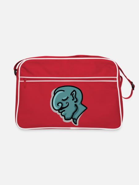 Karikaturporträt des Gesichts eines Dschinns - Retro Tasche - Rot/Weiß