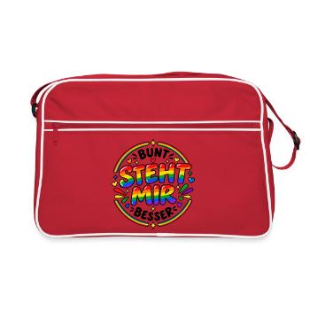 Bunt steht mir besser – Regenbogen Pride Spruch - Retro Tasche - Rot/Weiß - Vorne