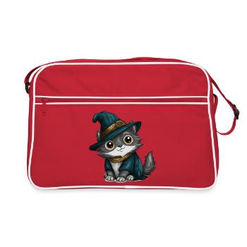 Katzenzauberer im Hexenkittel - Retro Tasche - Rot/Weiß - Vorne