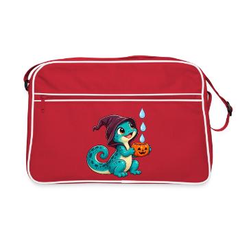 Kuscheldino Halloween Kürbis - Retro Tasche - Rot/Weiß - Vorne