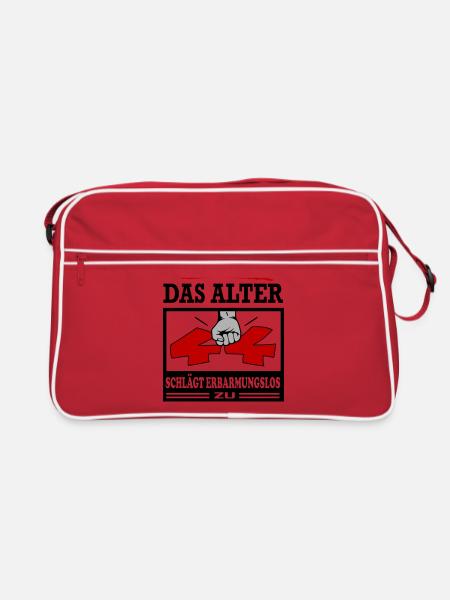 Geburtstag 44 Bam Boom Bombe Das Alter schlägt zu - Retro Tasche - Rot/Weiß - Vorne