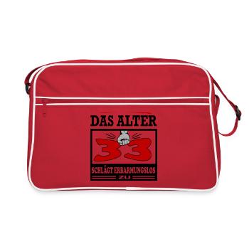 Geburtstag 33 Bam Boom Bombe Das Alter schlägt zu - Retro Tasche - Rot/Weiß - Vorne