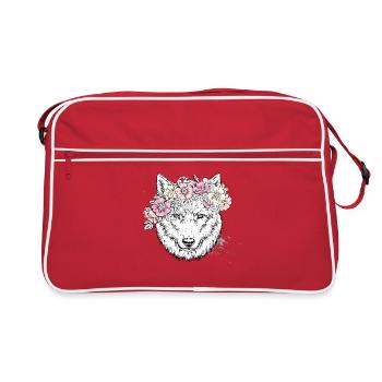 loup blanc avec des fleurs - Tshirt loup - Sac Retro - rouge/blanc - Devant