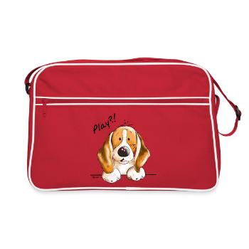 Süßer Beagle - Hund - Hunde - Dog - Comic - Retro Tasche - Rot/Weiß - Vorne