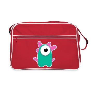 Cute Turquoise Cyclops | Funny Pink Monster - Retro Bag - red/white - Front