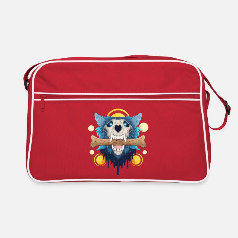 Hellhound Skull Gold - Dämonischer Wolf & Keksknochen Retro Tasche
