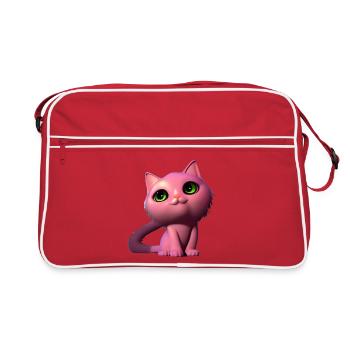 rosa katze frei - Retro Tasche - Rot/Weiß - Vorne