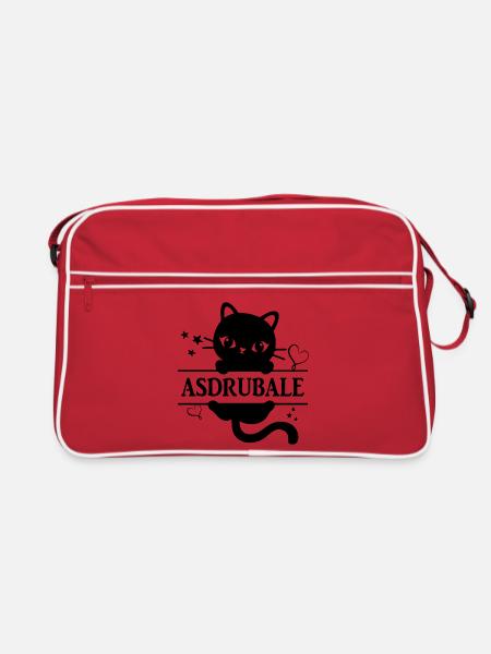 T-Shirt Asdrubale T-Shirt Katze Geschenkidee Katze Katze - Retro Tasche - Rot/Weiß - Vorne