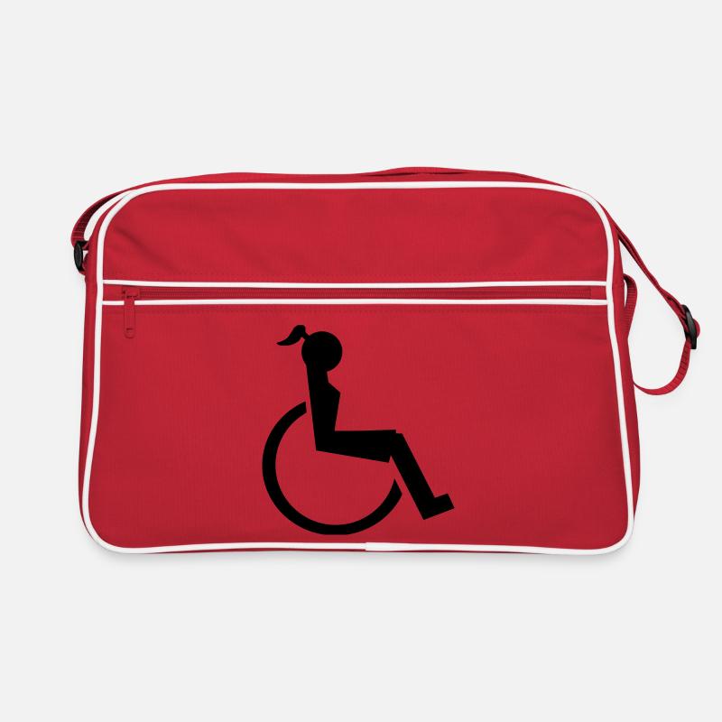 Logo der Dame oder des Mädchens im Rollstuhl. Bild* - Retro Tasche - Rot/Weiß
