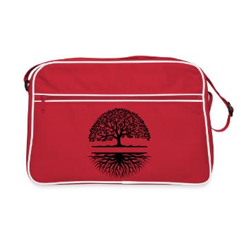 Baum mit Wurzeln Banner kleines Banner - Retro Tasche - Rot/Weiß - Vorne
