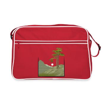 Tree on hill with canvas structure, public domain - Retro Bag - red/white - Front