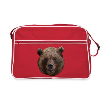 Polygonal Brown Bear Triangular Low Poly Art - Retro Bag - red/white - Front