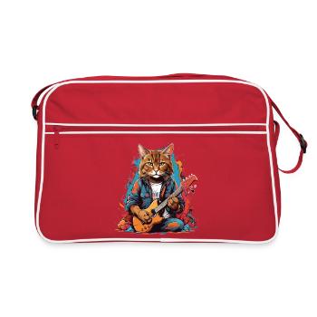 Cat With Guitar - Retro Bag - red/white - Front
