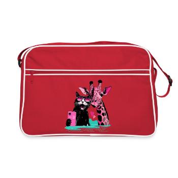 Good-Vibes Selfie with Cat and Giraffe - Retro Bag - red/white - Front