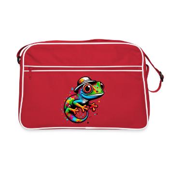 Gecko avec chapeau casquette sombrero - Sac Retro - rouge/blanc - Devant