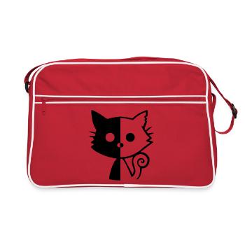 Yin und Yang Katze (schwarz) - Retro Tasche - Rot/Weiß - Vorne