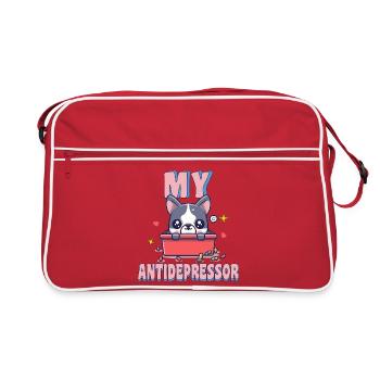 Mein Antidepressor Französischer Bulldoggen-Hund-Humor - Retro Tasche - Rot/Weiß - Vorne