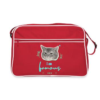 Humorvolle Katzenmeme Gestaltung - I am famous - Retro Tasche - Rot/Weiß - Vorne