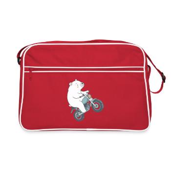 Eisbär auf Vintage-Motorrad - Retro Tasche - Rot/Weiß - Vorne