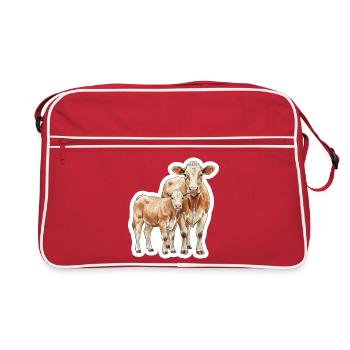 Cow and Calf – Watercolor Art with Heart - Retro Bag - red/white - Front