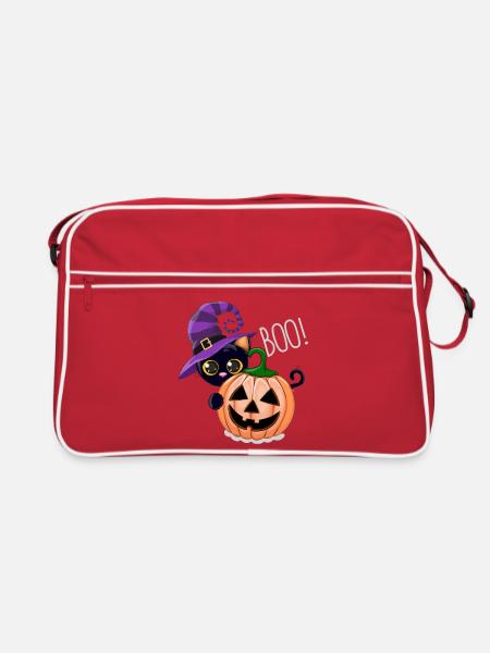 Pumpkin Boo Hexenkatze - Retro Tasche - Rot/Weiß