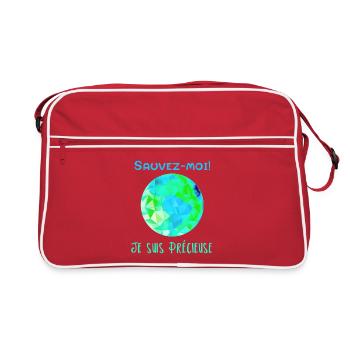 Globe Géométrique Bleu Vert Sauvez moi! - Sac Retro - rouge/blanc - Devant