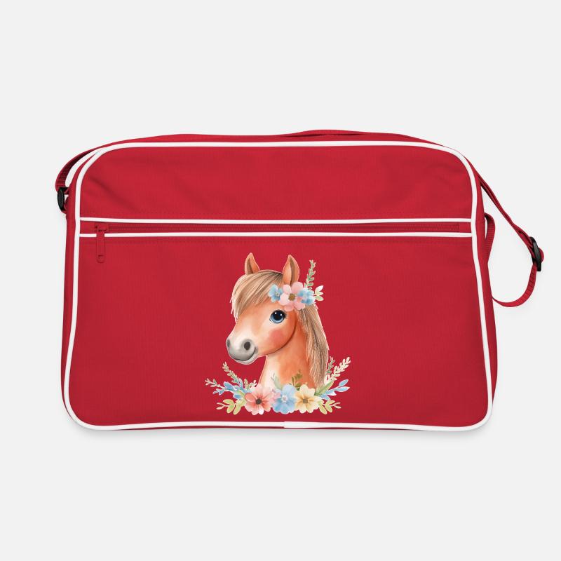 Cheval mignon avec des fleurs - Sac Retro - rouge/blanc