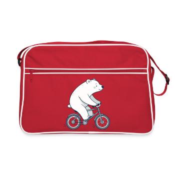 Eisbär auf Cartoon-Fahrrad - Retro Tasche - Rot/Weiß - Vorne