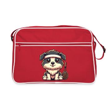 Chien de tennis avec bandeau et raquette - Sac Retro - rouge/blanc - Devant