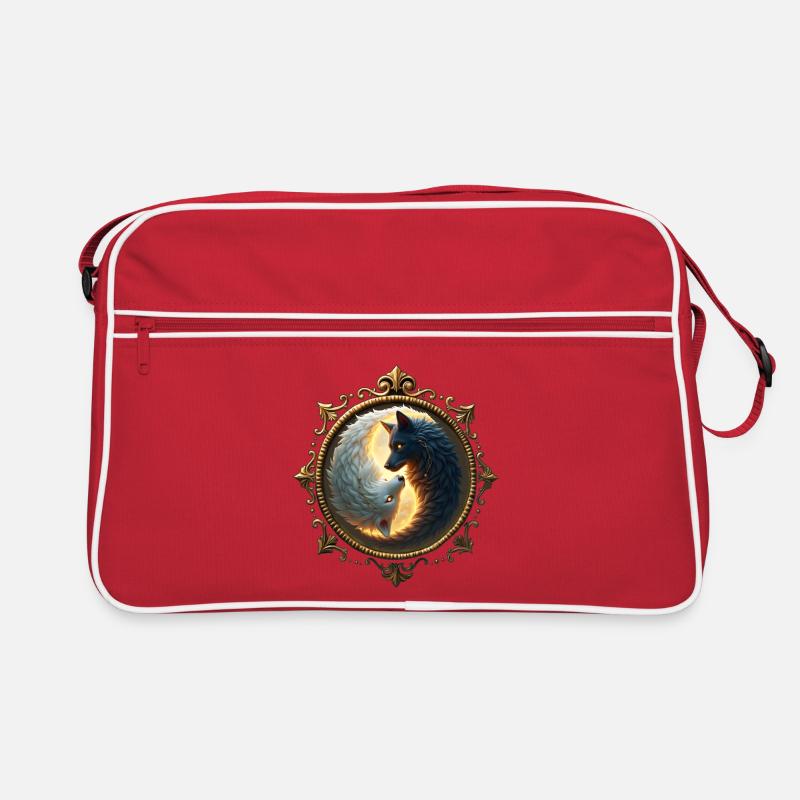 Moon wolves in circle Retro Bag