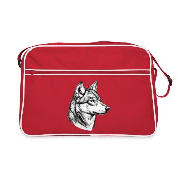 Tête de loup Dessin noir blanc - Sac Retro - rouge/blanc - Devant