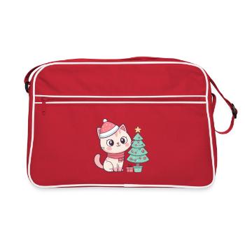 Christmas Kitten by the Tree - Retro Bag - red/white - Front