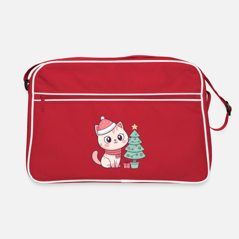 Weihnachtskätzchen am Baum Retro Tasche