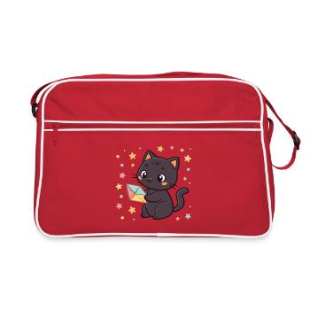 Black Cat and Origami Envelope - Retro Bag - red/white - Front
