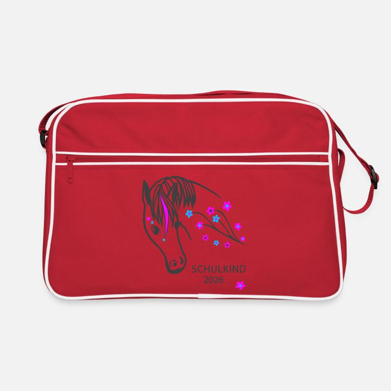 Pferd mit Blumen 2026 Schulkind Retro Tasche